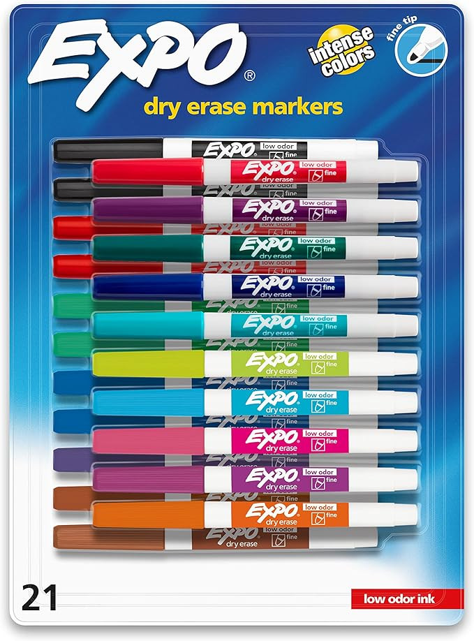 EXPO Dry Erase Markers, Whiteboard Markers with Low Odor Ink, Fine Tip, Assorted Vibrant Colors, ... | Amazon (US)