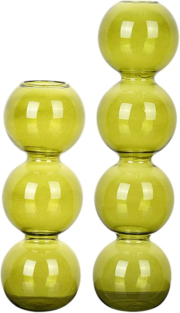 2Pcs Green Glass Bubble Vase Hydroponic Vase Modern Flower Vase 4 Ball Bud Vase Centerpiece Glass... | Amazon (US)
