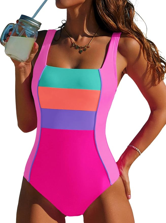 popvil Women's One Piece Swimsuit for Women Tummy Control Bathing Suit Cross Back Swimwear for Be... | Amazon (US)