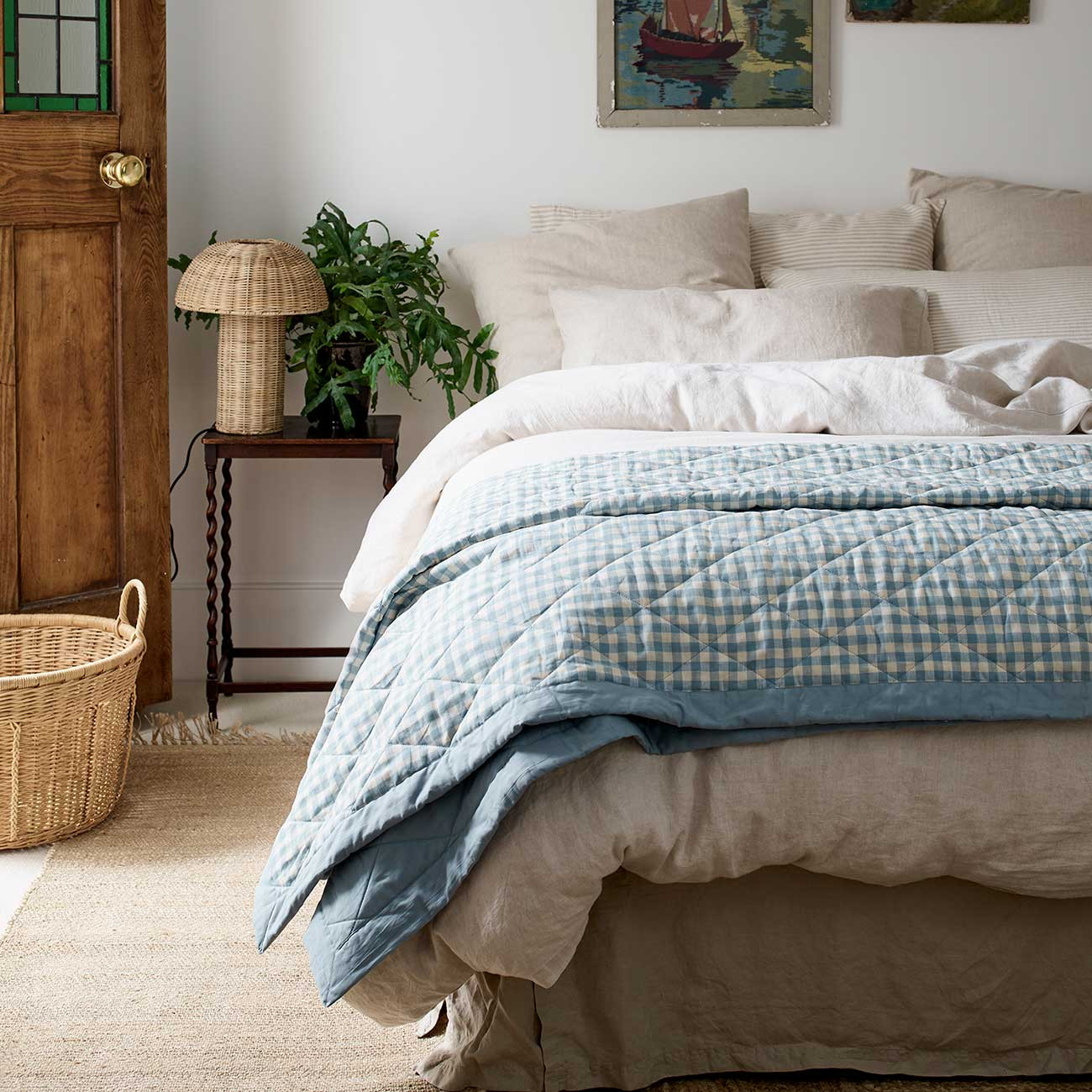 Warm Blue Gingham Linen Quilt | Piglet