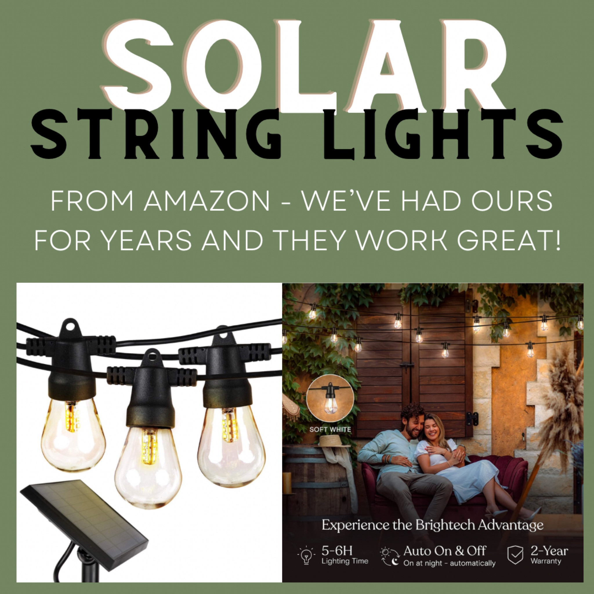 We love our solar string lights!  They are from Amazon and very affordable. We have the short strand hanging above our fire wood area in a tree. It comes with a clamp to clamp onto a branch, then wrapped lights around branches and they have stayed put through wind storms. We get lots of compliments on them!  #amazonfind #stringlights #solar #solarlighting #outdoorliving #lightup #bethelight #livinggratefully 

#LTKSeasonal #LTKhome #LTKunder50