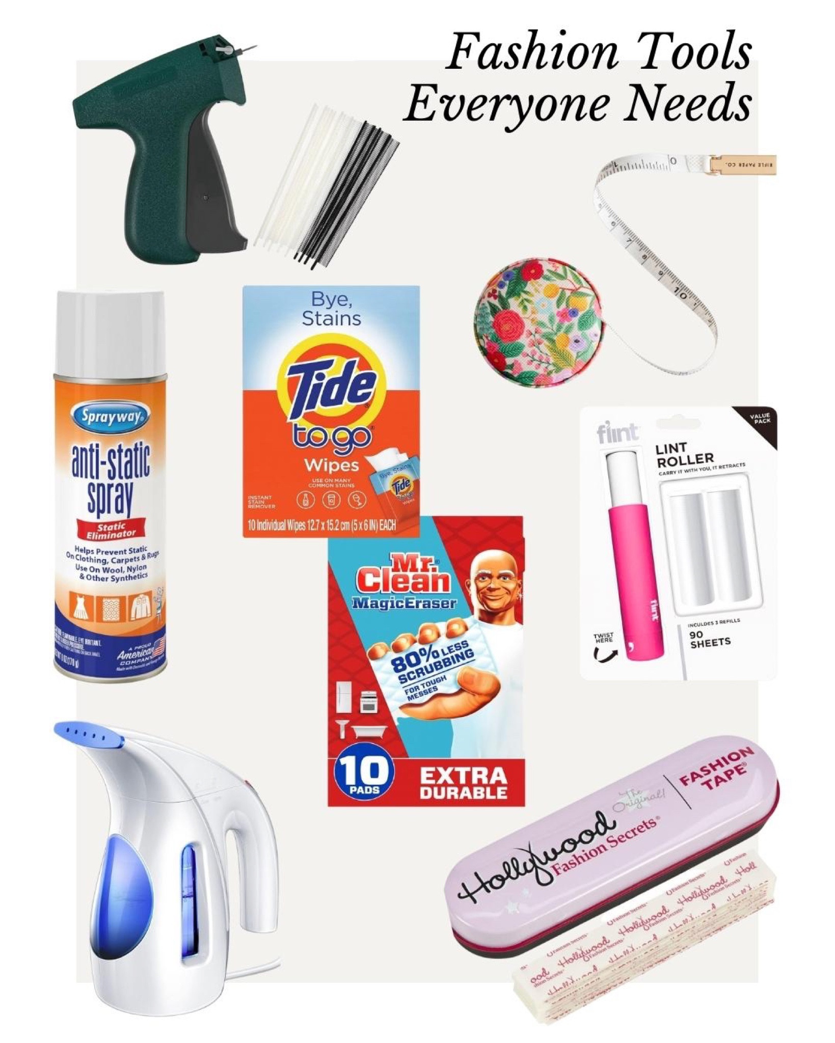 Fashion tools that help you have the best wardrobe! Measuring tape, lint roller, handheld steamer, a microstitch tool, and more. 

#LTKworkwear #LTKstyletip #LTKfindsunder50