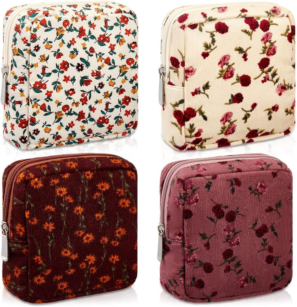 Abbylike 4 Pcs Floral Makeup Bag Cosmetic Bag with Zipper Portable Small Pouches for Purse Toilet... | Amazon (US)