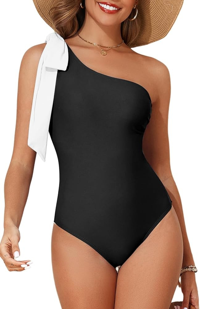 Herseas Women One Bow Shoulder One Piece Swimsuit Asymmetric Cutout Bathing Suit | Amazon (US)