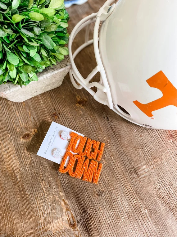 Orange and White Touchdown Football Game Day Beaded Earrings  - Etsy | Etsy (US)