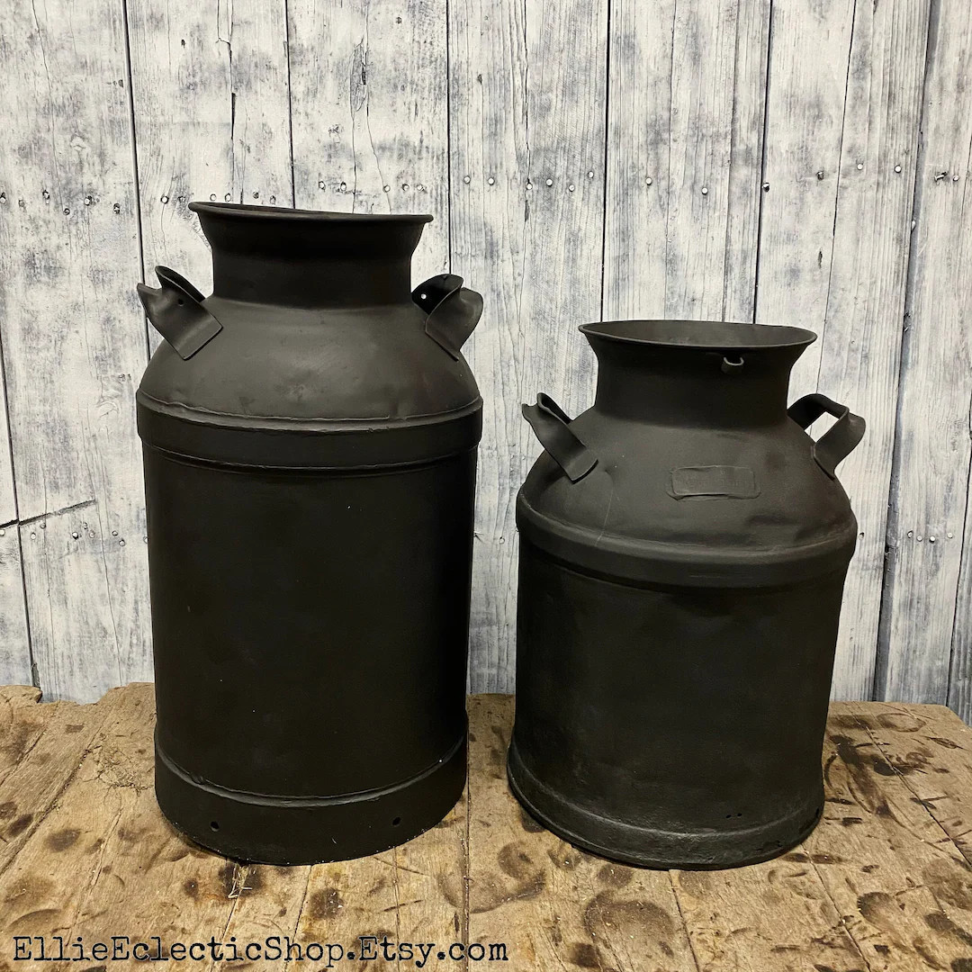 Short Refinished Milk Can Black or Grey Outdoor Summer Decor - Etsy | Etsy (US)