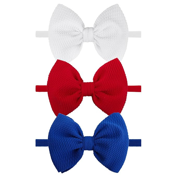 YanJie 3rd of July Hairband Nylon Baby Girl Bows with Red, White, Blue Accents - One Size Fits Al... | Amazon (US)