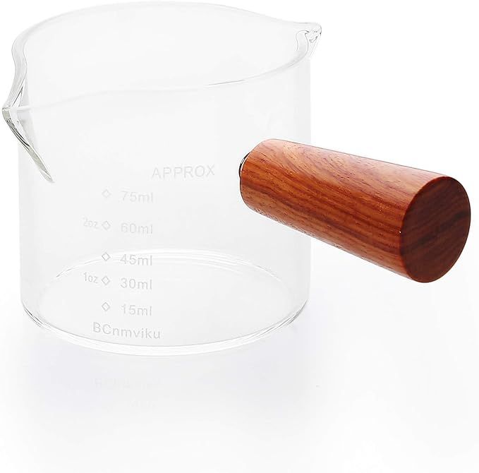 Amazon.com: 1 Pack Double Spouts Measuring Triple Pitcher Milk Cup with Wood Handle 75ML Espresso... | Amazon (US)
