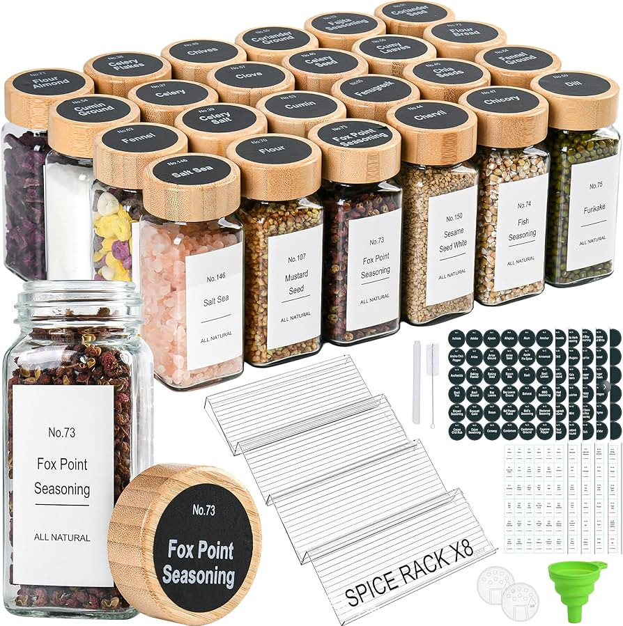 24 Pcs Glass Spice Jars Bamboo Lids with Spice Drawer Organizer Set, 4 Tier-8 Pack Acrylic Expand... | Amazon (US)