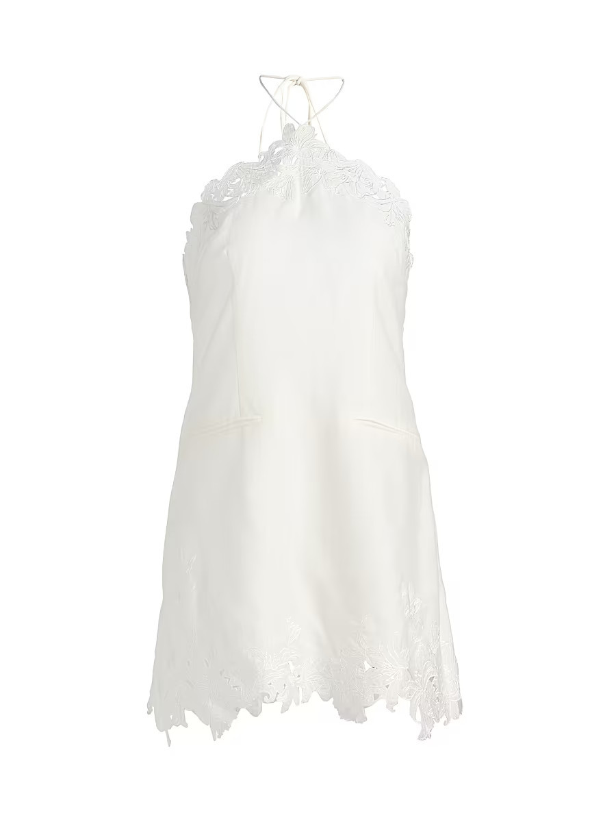 Women's Lanie Lace-Trimmed Linen-Silk Minidress - Seed Pearl - Size 0 | Saks Fifth Avenue