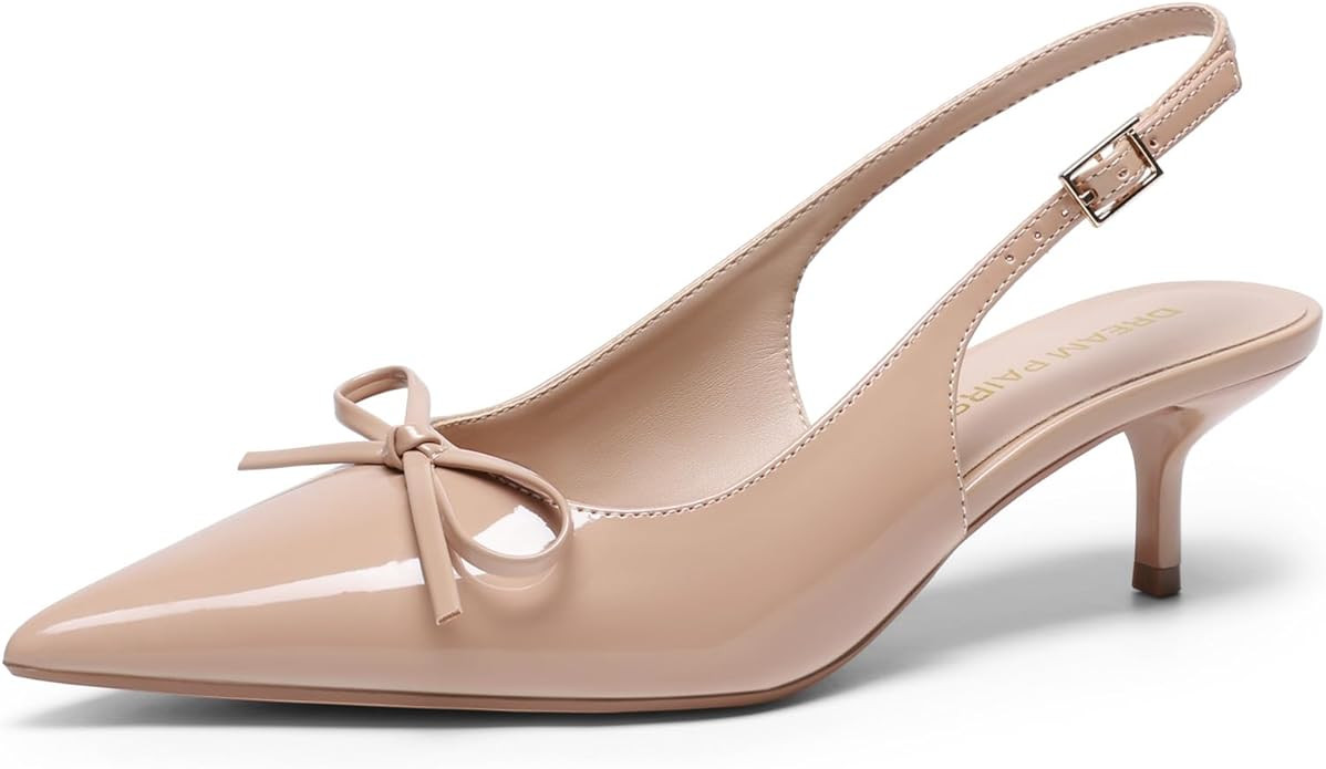 DREAM PAIRS Womens Slingback Kitten Heels, Pointed Toe 2.17 Inch Low Bow Dress Shoes All Day Wear... | Amazon (US)
