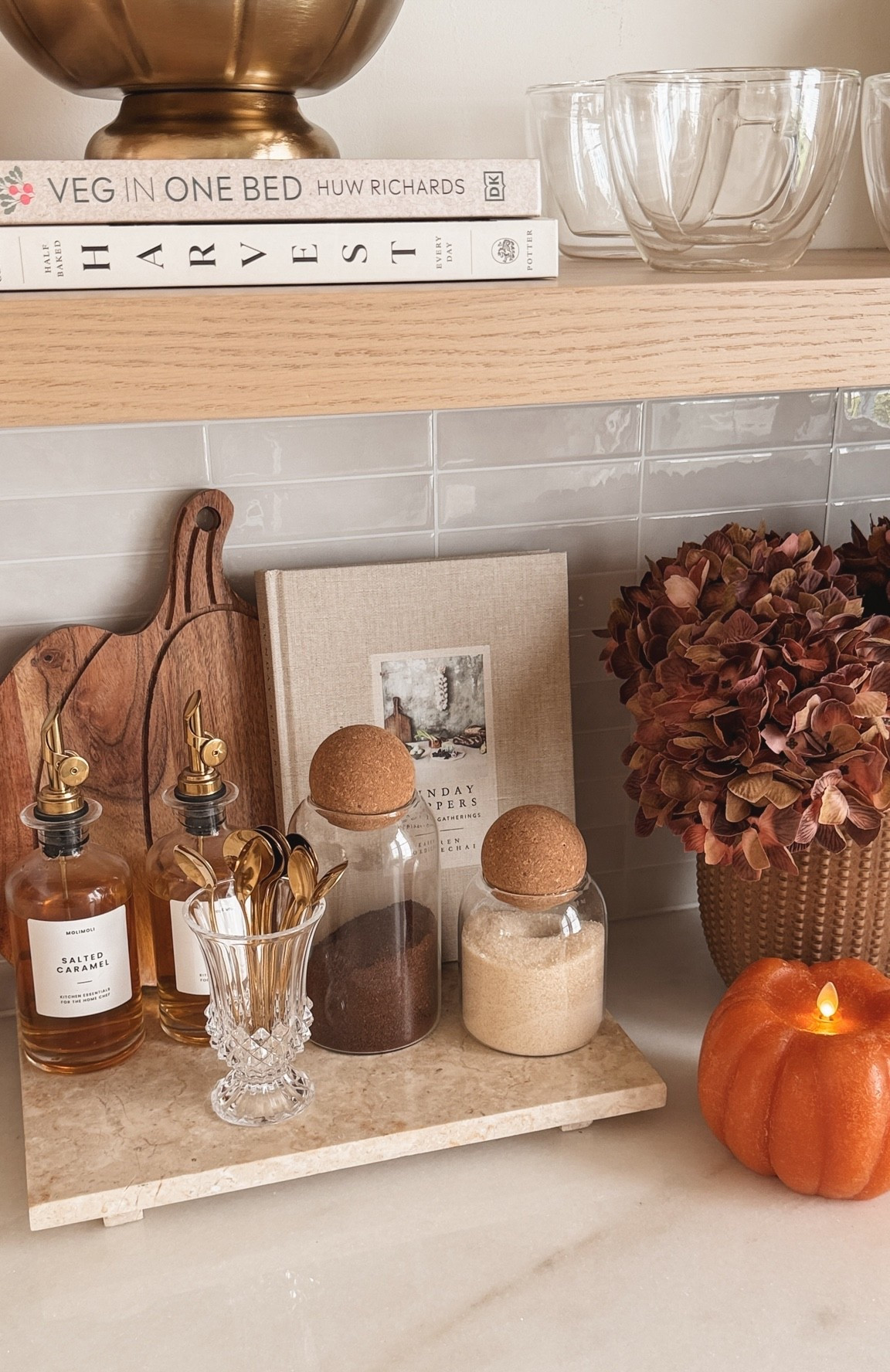 Fall coffee bar, coffee bar decor, led pumpkin