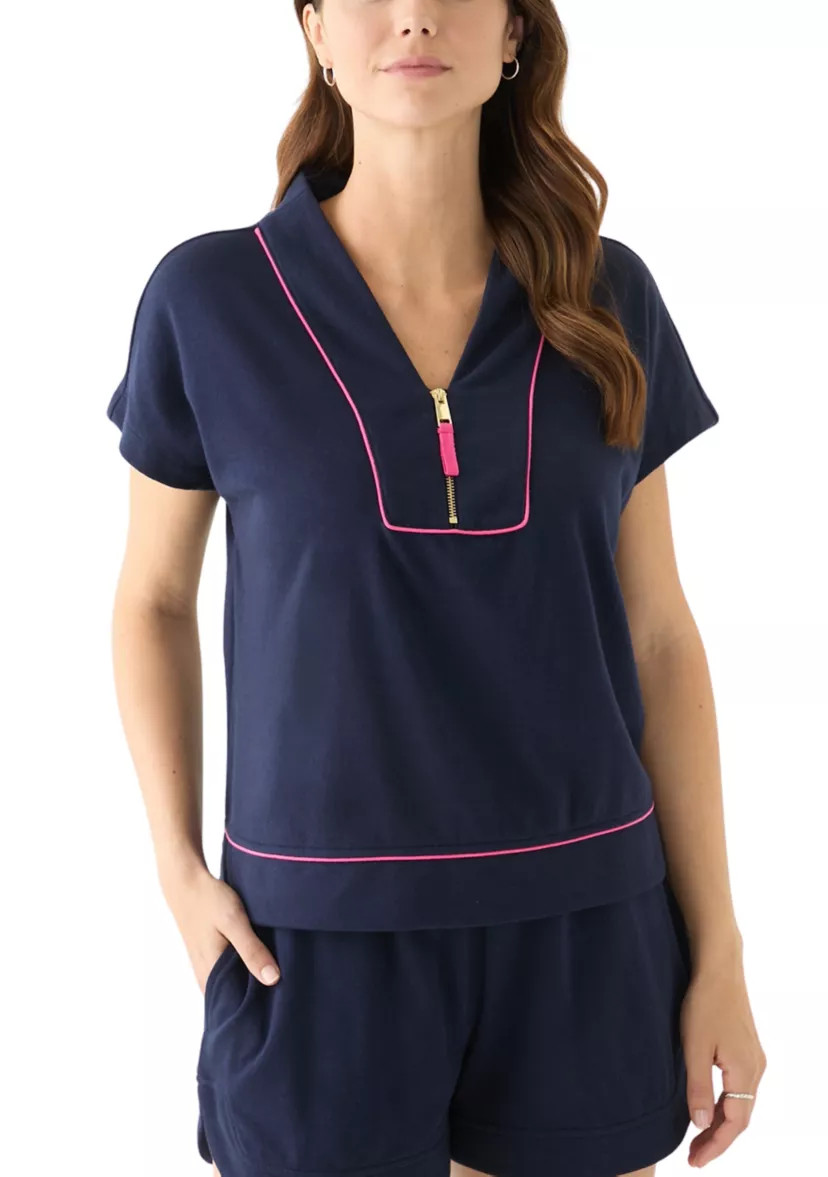 Women's Dolman Sleeve Tipped Zip Pullover | Belk