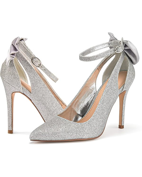 Fashare Womens High Heels Bow Tie Back Sexy Stiletto Ankle Strap Wedding Dress Pumps Shoes | Amazon (US)