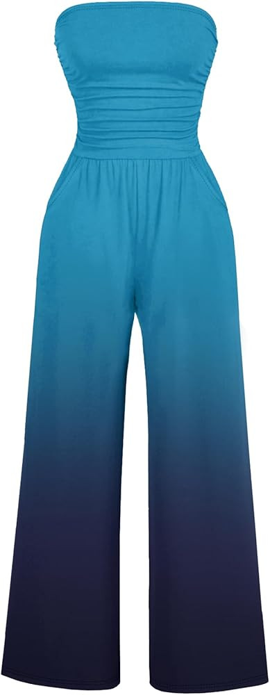 AUXDIO Women's Casual Summer Strapless Jumpsuits Off Shoulder Sleeveless Backless 2025 Wide Leg R... | Amazon (US)