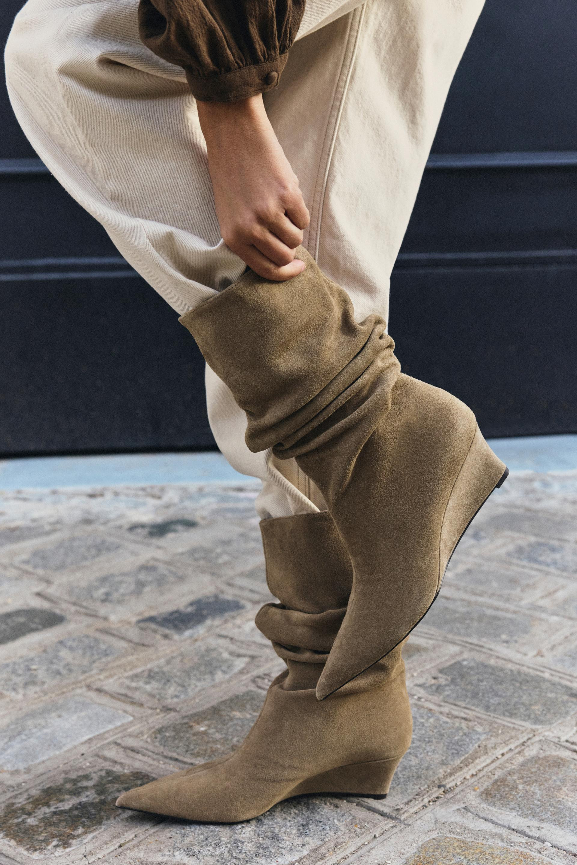 Zara - Suede Wedge Ankle Boots - Camel Brown - 9 - Woman | Zara US