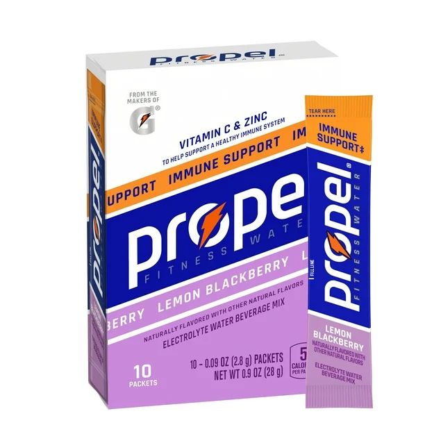 Propel Immune Support Electrolyte Water Beverage Powder Mix, Lemon Blackberry, 1 Box, 10 Packets | Walmart (US)