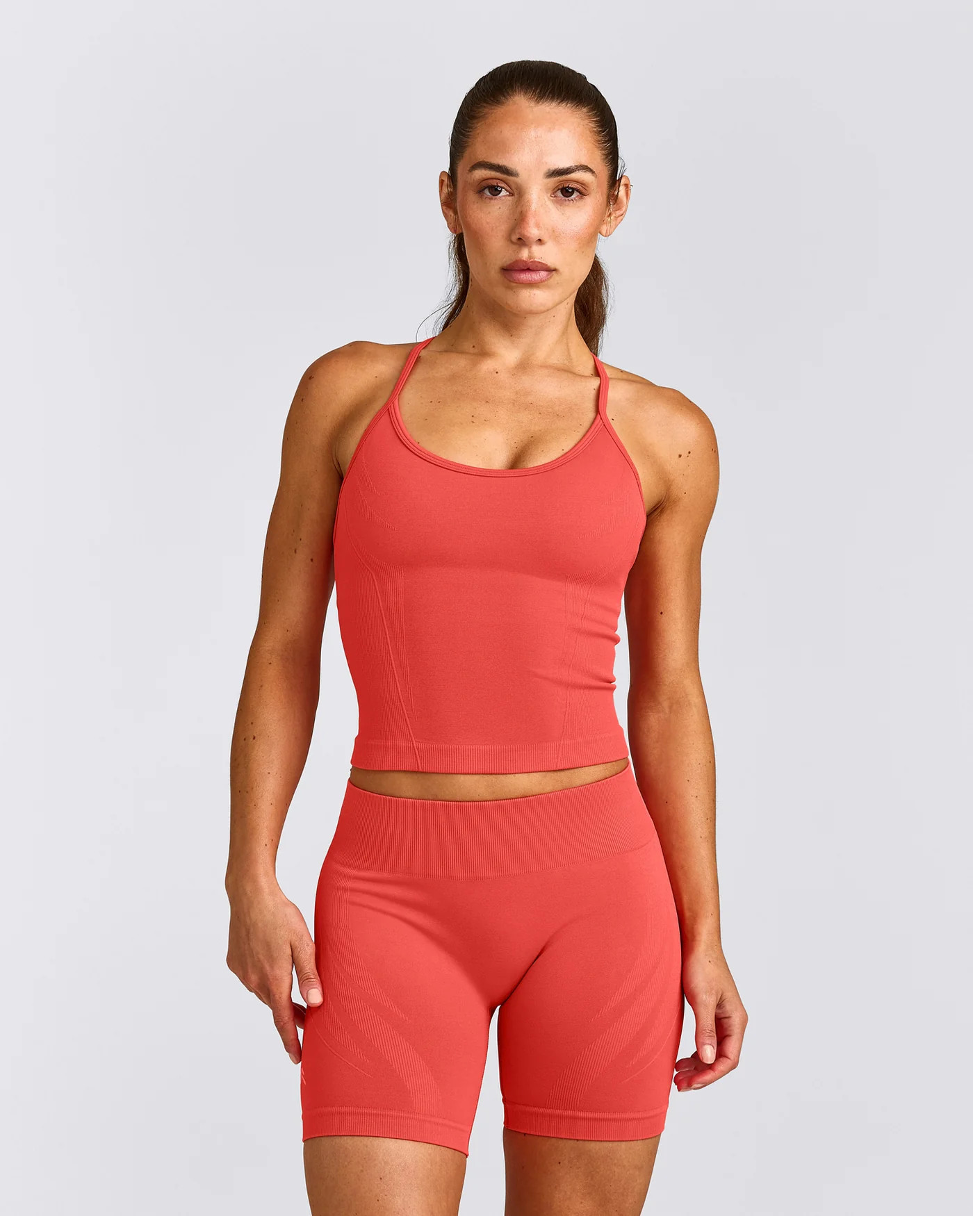 EnhanceLift\u2122 Seamless Strappy Racer Tank Top with Built in Bra Shelf 
 Dark Charged Coral | Oner Active (UK / US)