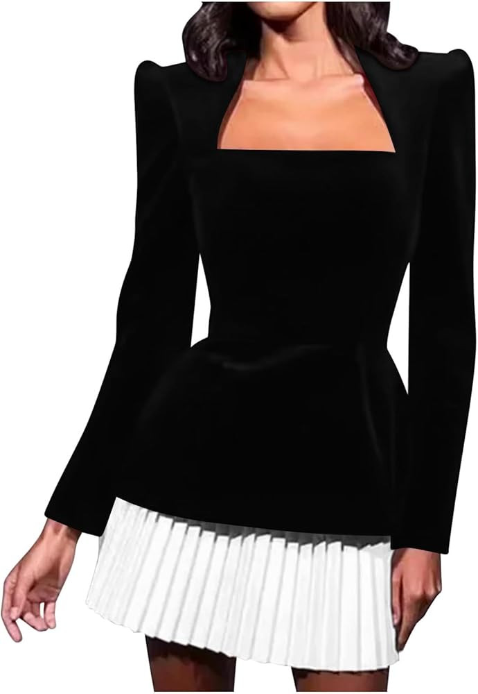 Womens Elegant Formal Skirt Sets 2 Piece Long Sleeve Velvet Tops With Pleated Mini Skirts Fashion... | Amazon (US)