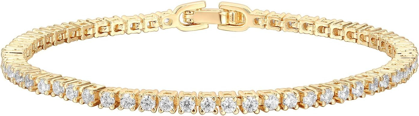 PAVOI 14K Gold Plated Cubic Zirconia Classic Tennis Bracelet | Gold Bracelets for Women | 2mm CZ,... | Amazon (US)