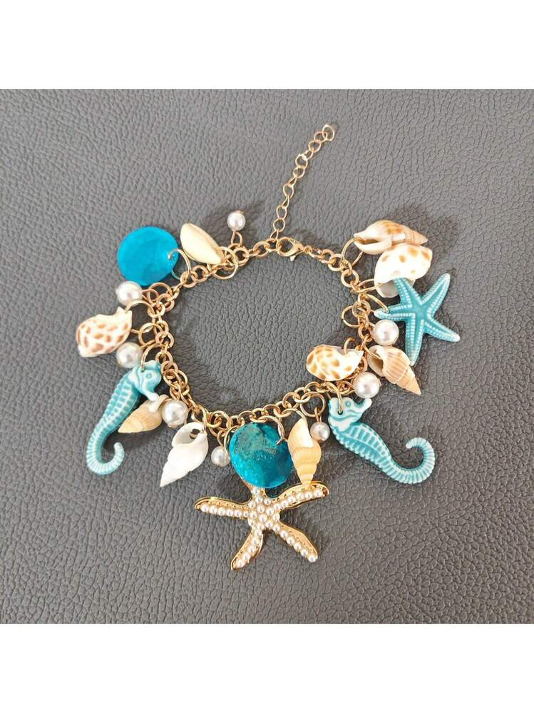 1pc Adjustable Bohemian Shell Bracelet, Women's Alloy Minimalist Beach Jewelry, Summer Holiday Party Daily Wear Gift, Bridal Fashion Accessory | SHEIN