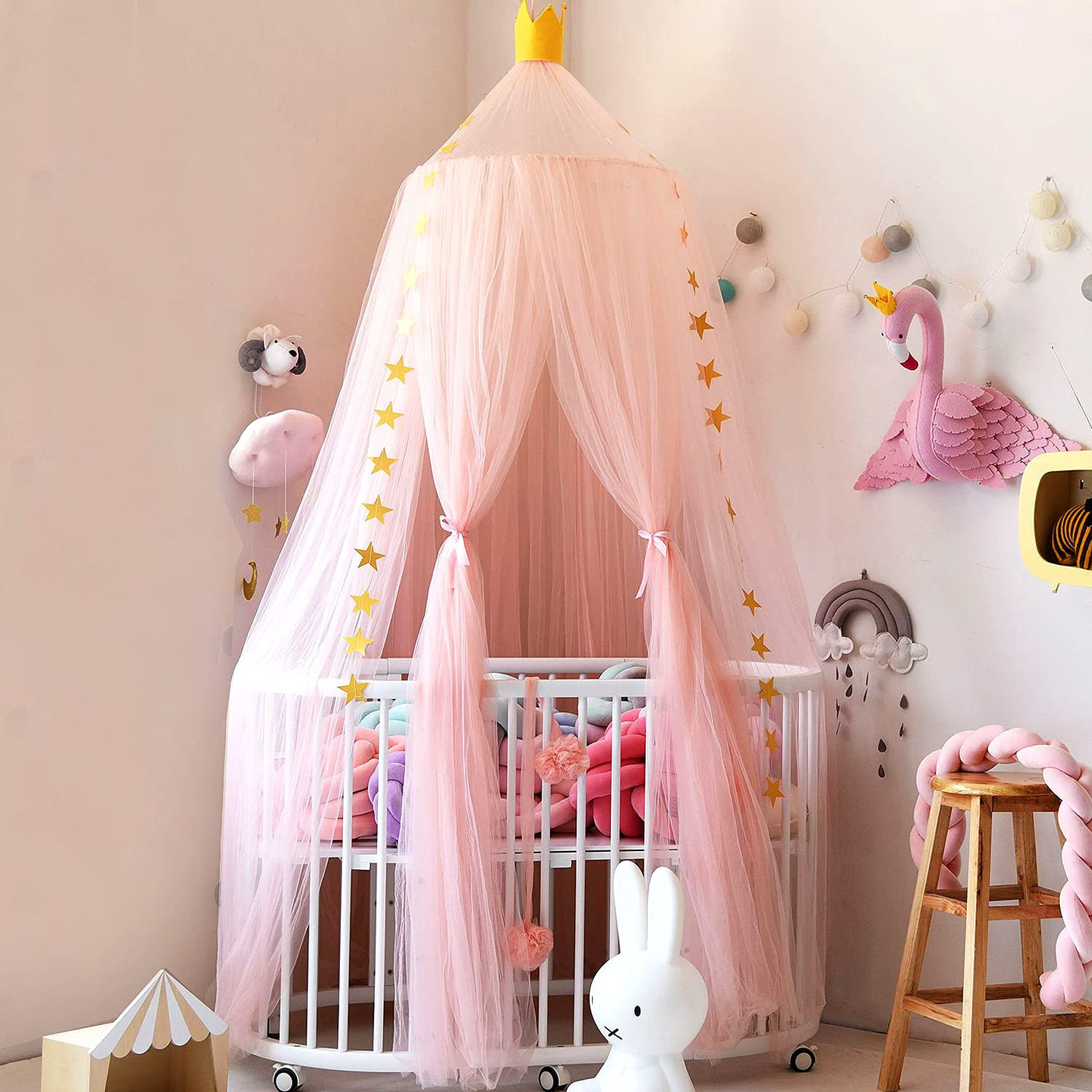 Jolitac Princess Bed Canopy for Girls Room Decor Round Lace Mosquito Net Play Tent Reading Nook C... | Amazon (US)