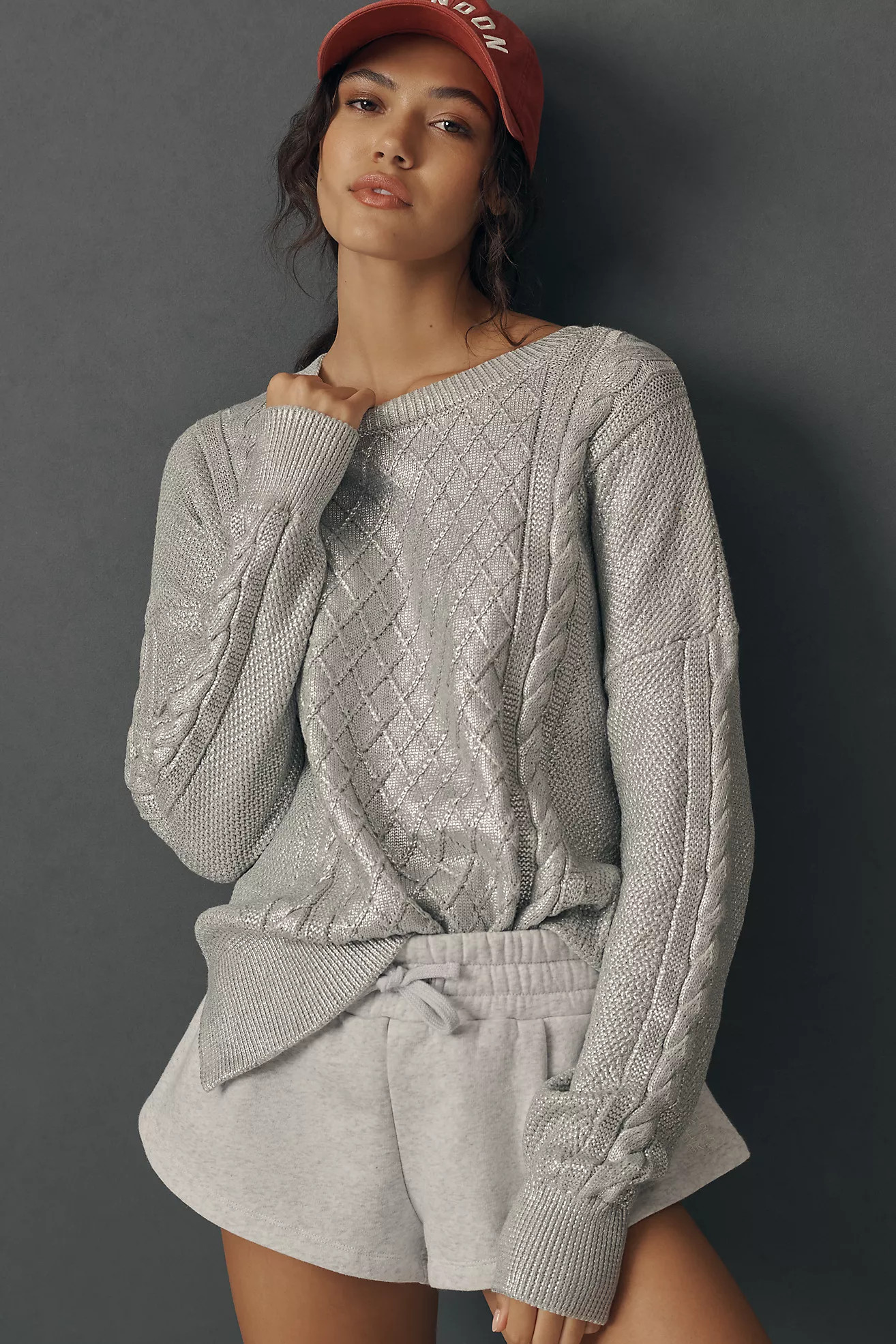 Beach Riot Callie Silver Shine Cable-Knit Sweatere | Anthropologie (US)