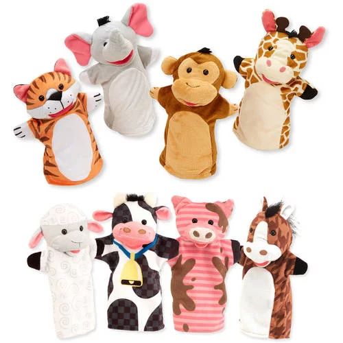 Melissa & Doug Animal Hand Puppets (Set of 2, 4 animals in each) - Zoo Friends and Farm Friends | Walmart (US)