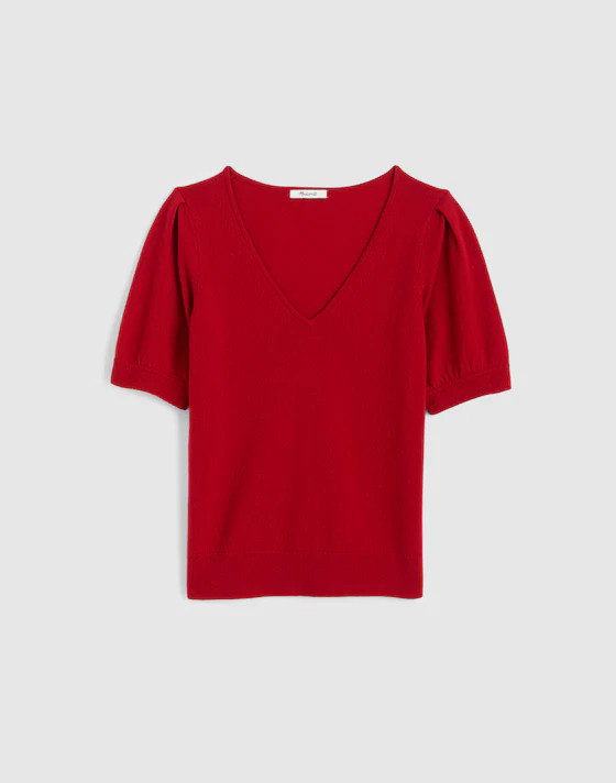 V-Neck Puff-Sleeve Sweater Tee in Cashmere | Madewell