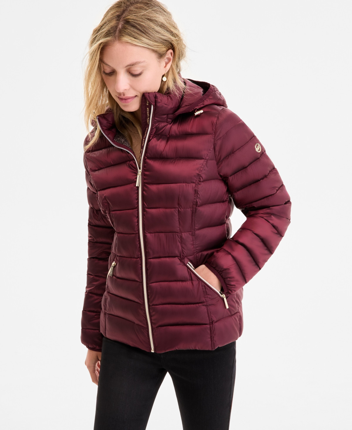 Michael Michael Kors Women's Hooded Shine Packable Puffer Coat, Exclusively at Macy's - Oxblood | Macy's
