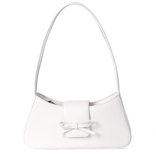 Shoulder Bag for Women, Hobo Handbags Trendy Y2K Purses Patent Leather Clutch Bag Cute Bow Purse White | Amazon (US)