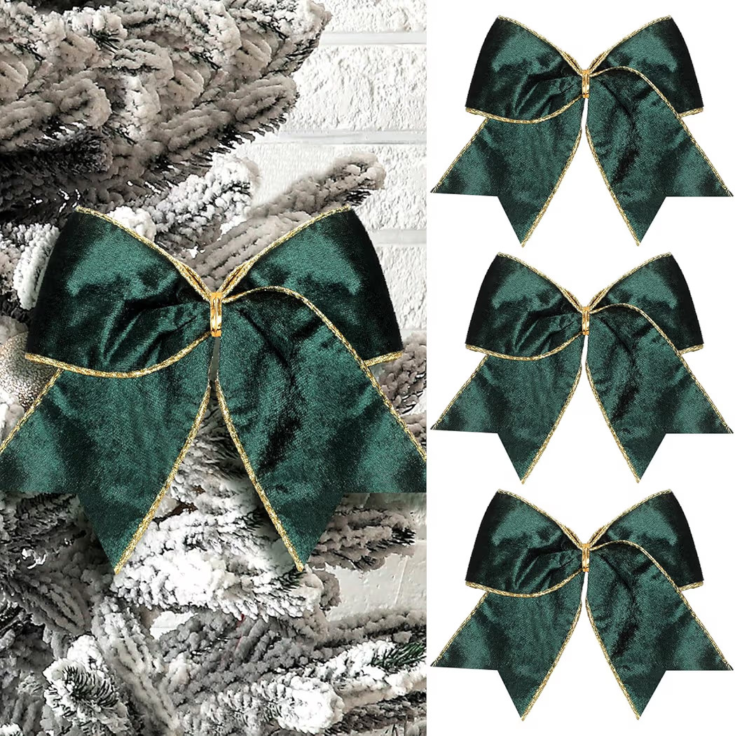 Panelee 12 Pcs Sage Green Velvet Christmas Bows 6 x 6 in Wreath Bow Christmas Tree Decorations Or... | Amazon (US)