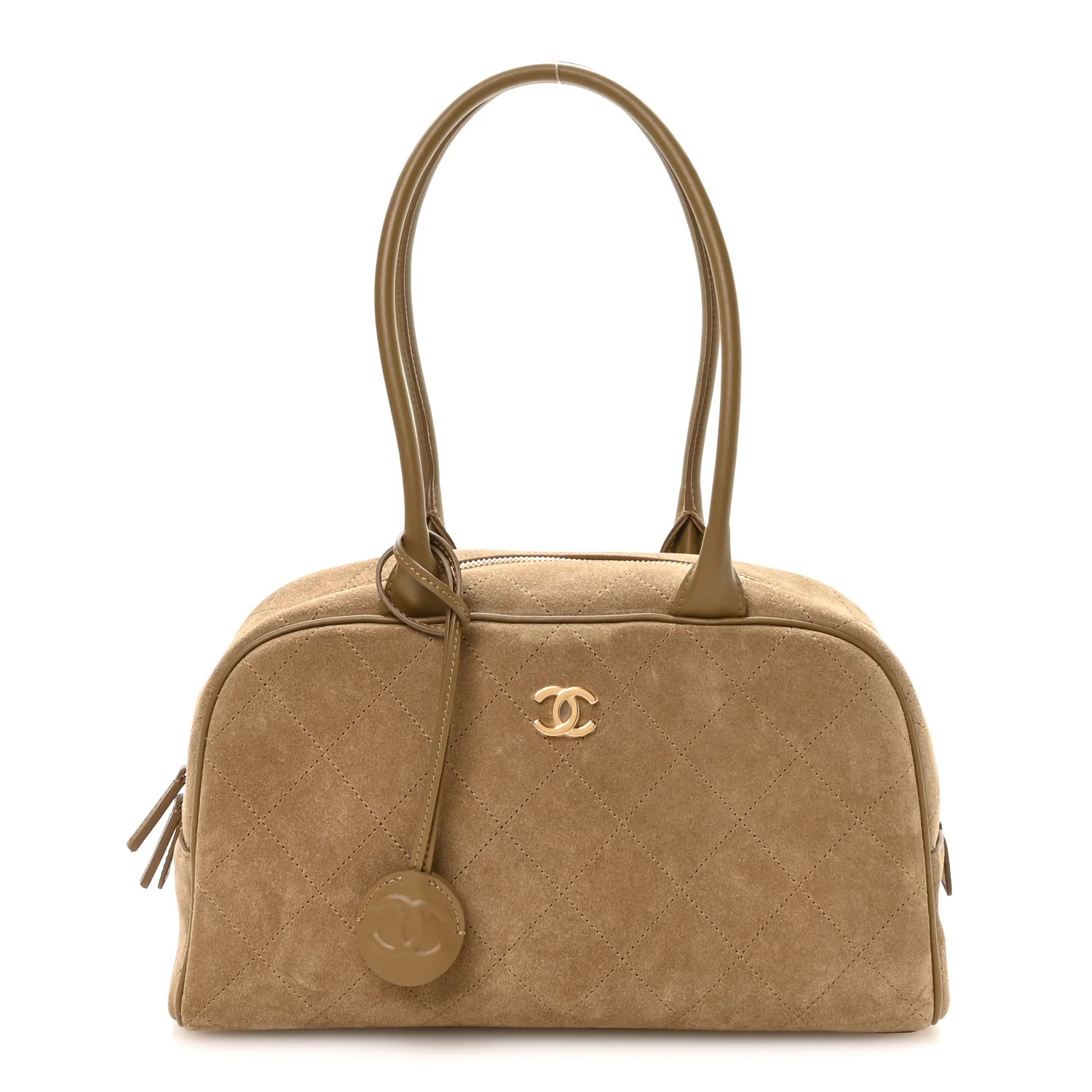 Suede Calfskin Large Perfect Bowling Bag Dark Beige | FASHIONPHILE (US)