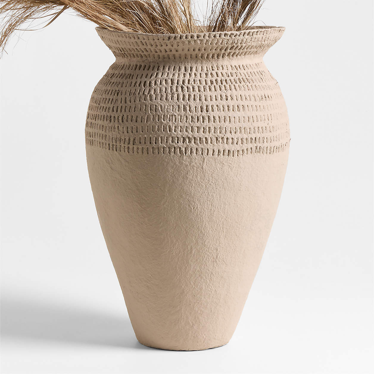 Oaxaca Small Round Taupe Cotton Mache Vase 6" + Reviews | Crate & Barrel | Crate & Barrel
