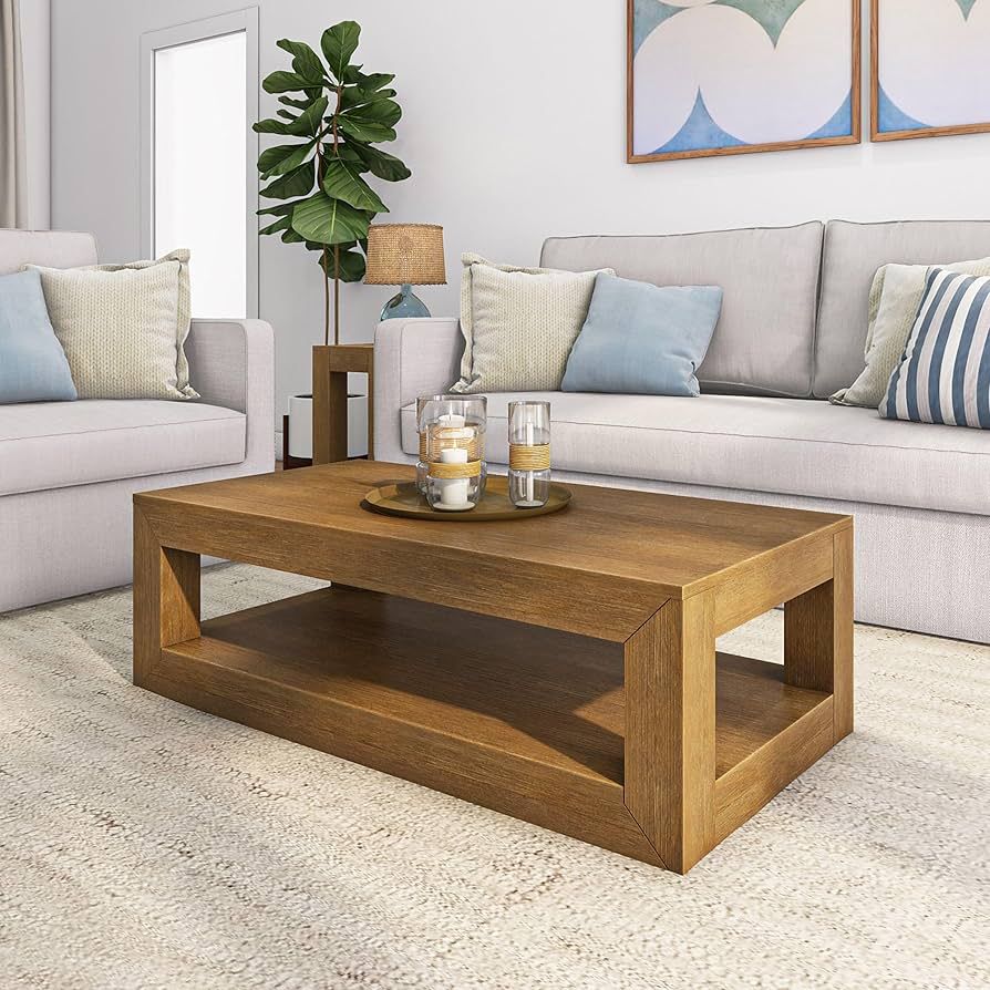 Plank+Beam Modern Rectangular Coffee Table with Shelf, Solid Wood, 48 Inch, Center Table with Sto... | Amazon (US)