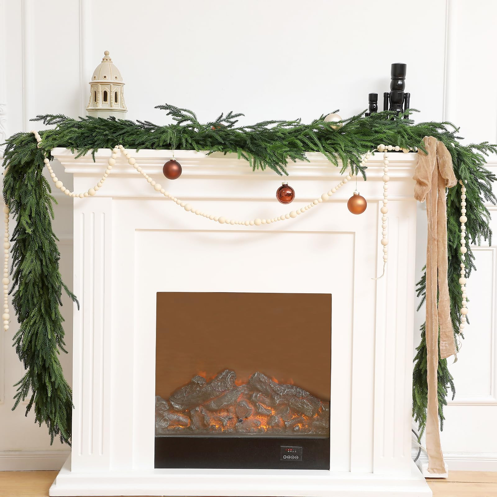 Jutom 9 Feet Christmas Deluxe Norfolk Pine Garlands Realistic Norfolk Pine Faux Greenery Garlands... | Amazon (US)