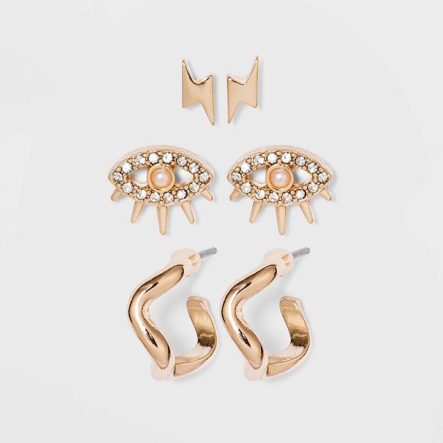 SUGARFIX by BaubleBar Gold Micro Stud Earring Set 3pc - Gold | Target