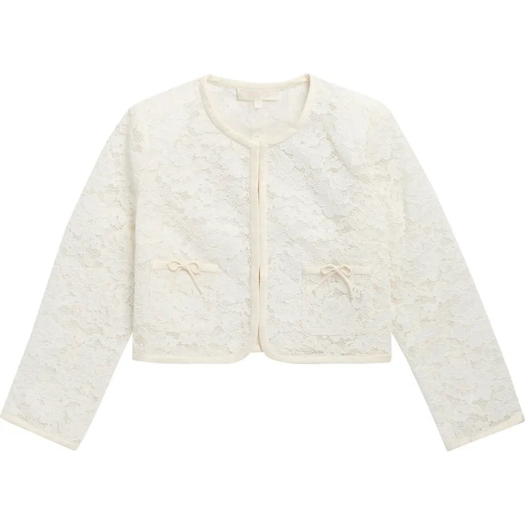 LoveShackFancy Kids' Mini Junetta Lace Crop Jacket in Ivory at Nordstrom, Size 14 | Nordstrom