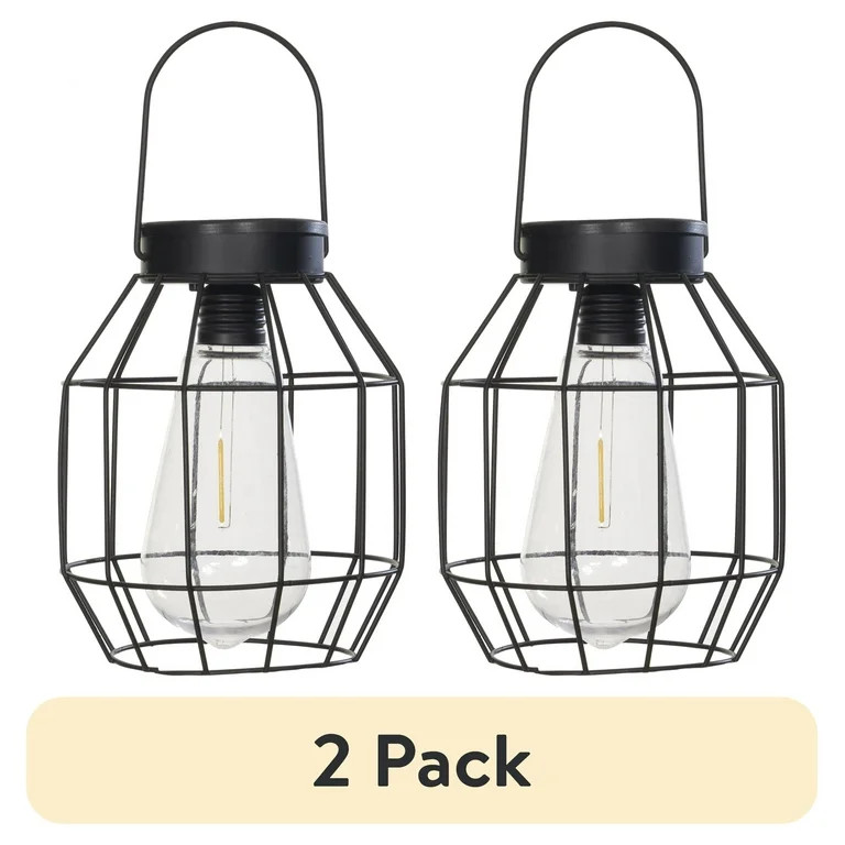(2 pack) Better Homes & Gardens Solar Powered Warm White LED Outdoor Pendant Light, Black | Walmart (US)