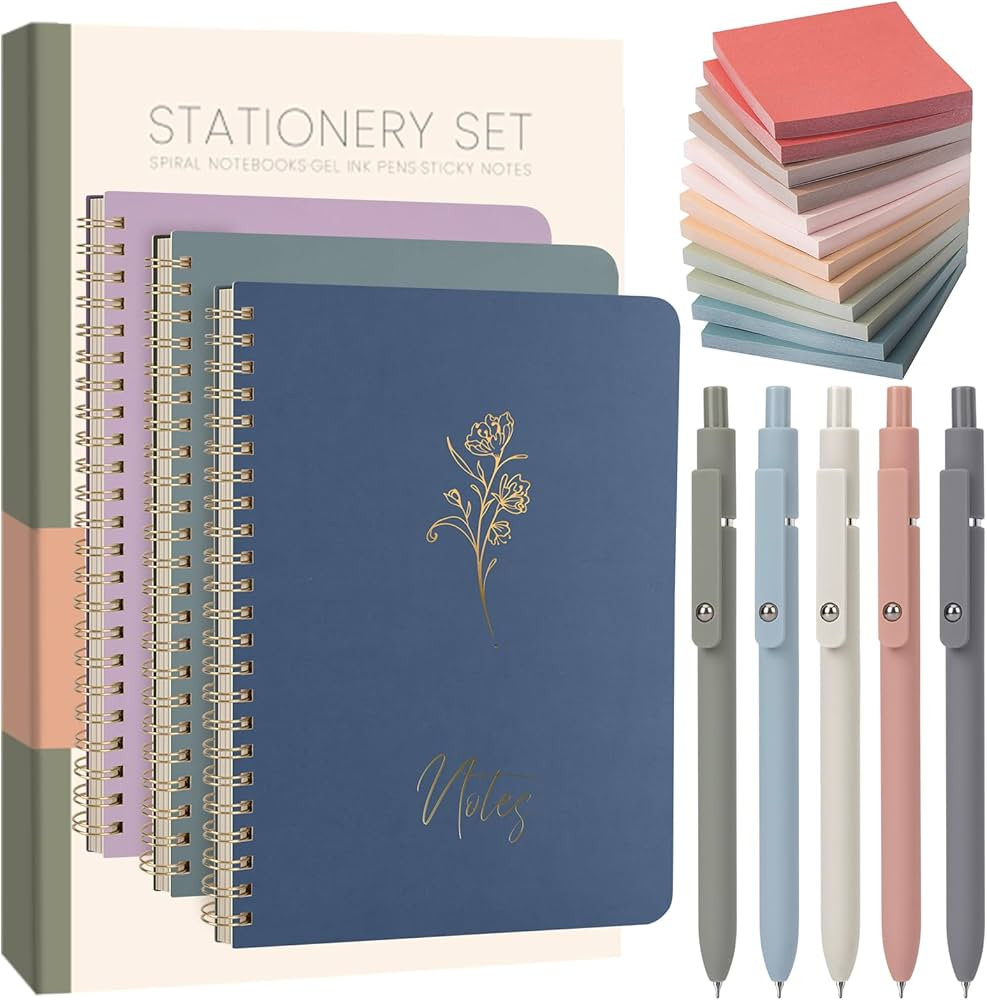 Cute Spiral Notebook Set For Women, Bible Journal Set, 3 Pack A5 Spiral Notebook + 5 PCS Gel Pens... | Amazon (US)
