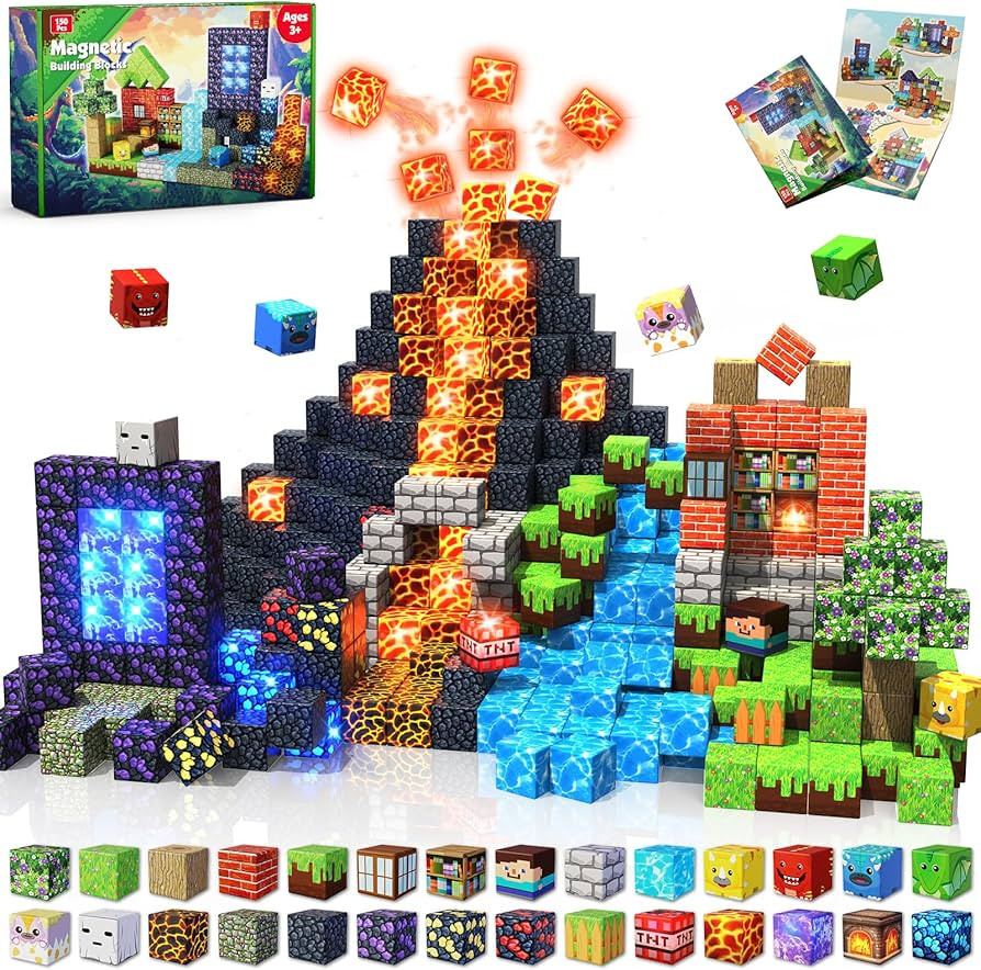 150 PCS Magnetic Blocks with Light Blocks - Magnet Tiles Toys for Kids, Boys and Girls, Magnetic ... | Amazon (US)
