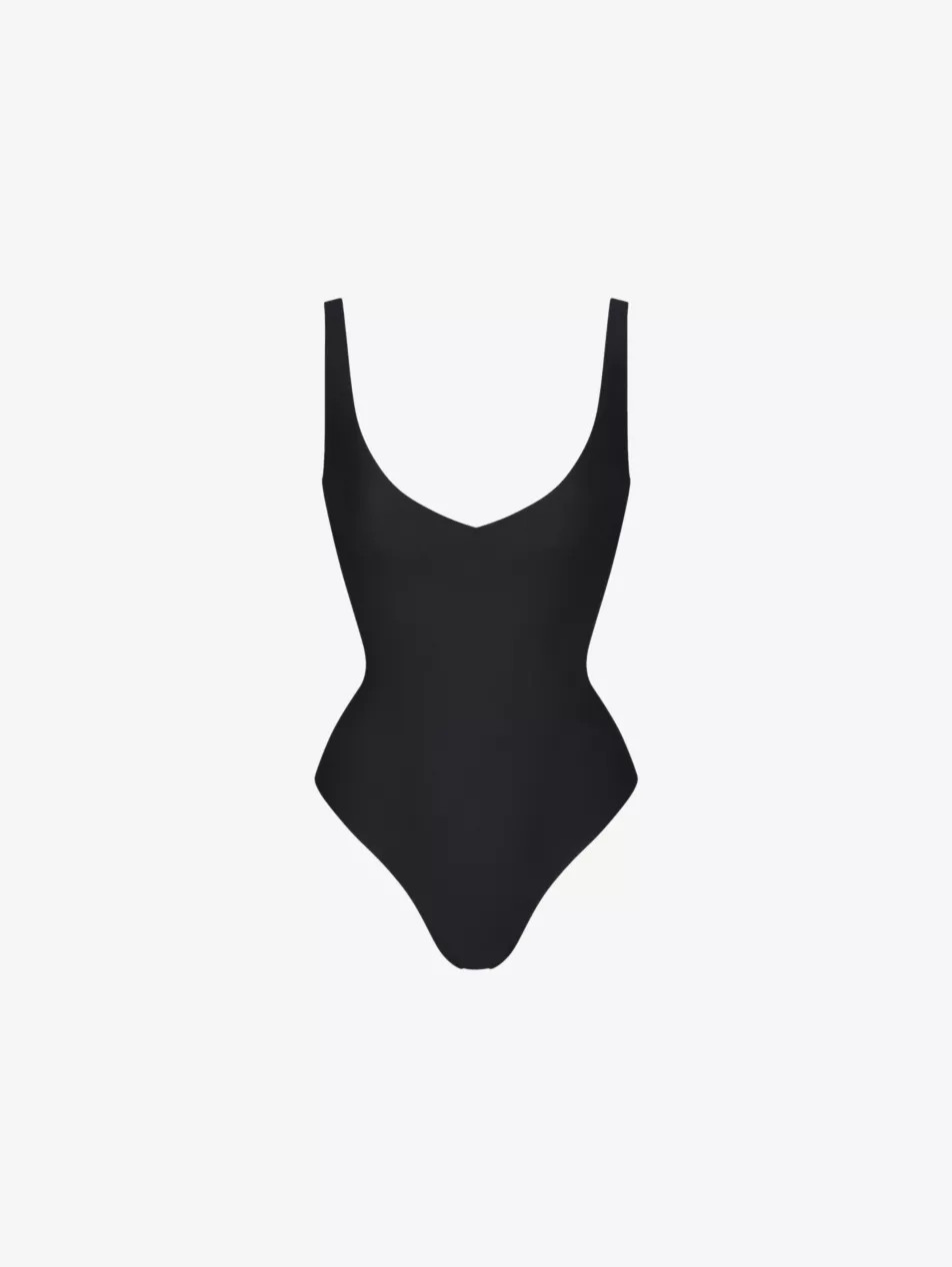 SKIMS - Plunge-Neck Thong Stretch-Woven Bodysuit | Selfridges.com | Selfridges