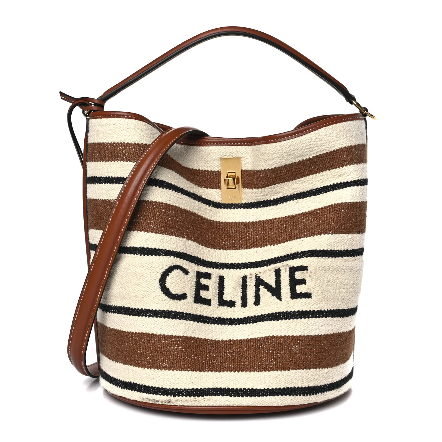 Canvas Smooth Calfskin Logo Bucket 16 Bag Brown Off White Tan | FASHIONPHILE (US)