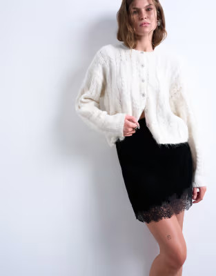 Velvet lace mini skirt in black | Topshop