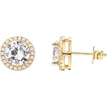PAVOI 14K Gold Plated 925 Sterling Silver Post Brilliant Round Faux Diamond Halo Earrings - Premi... | Amazon (US)