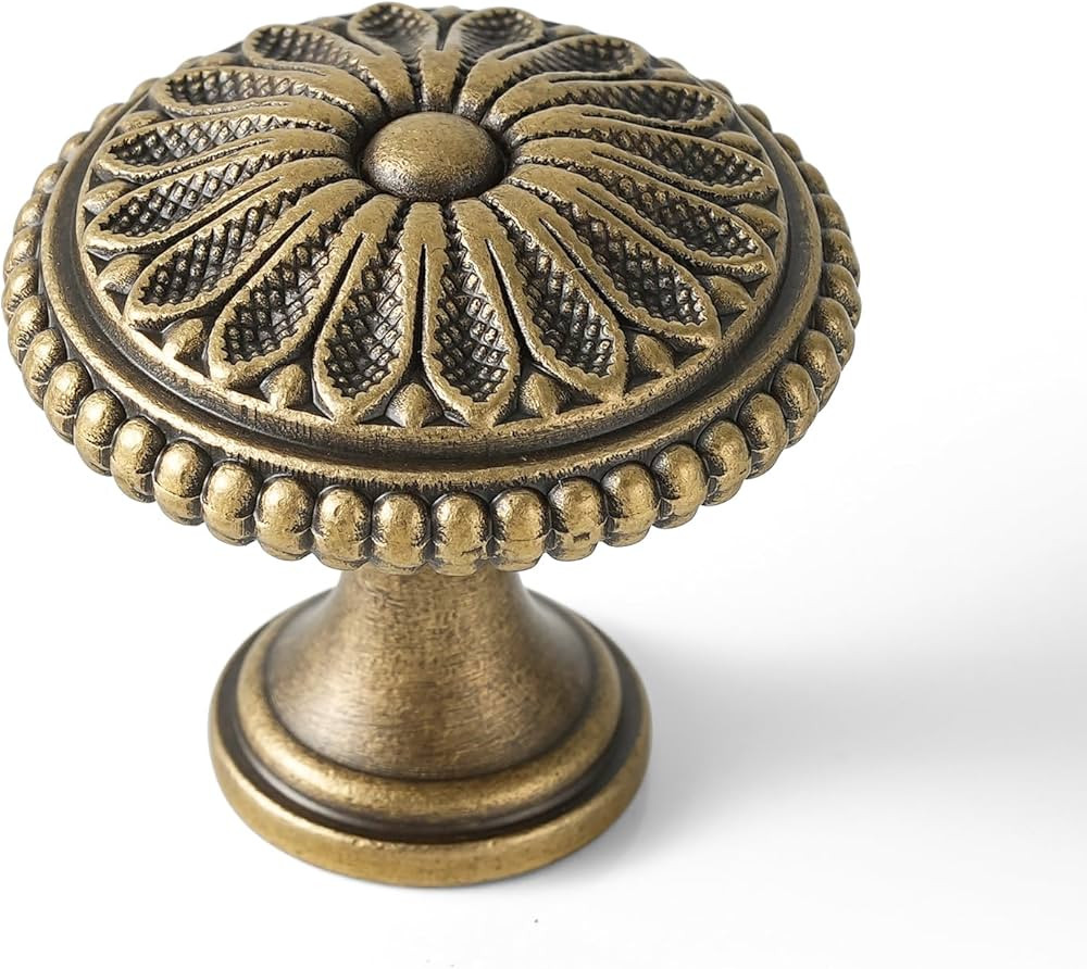 10 Pack Solid Brass Cabinet Knobs 1-5/16" Diameter Drawer Knobs Brushed Antique Brass Cabinet Kno... | Amazon (US)