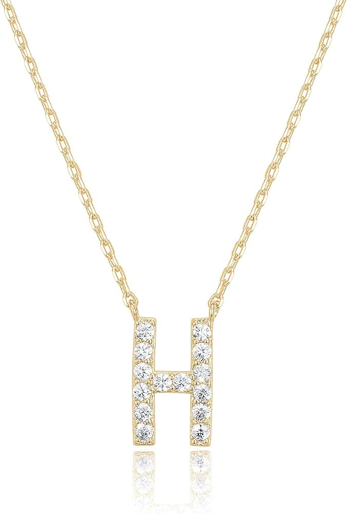 PAVOI 14K White Gold Plated Cubic Zirconia Initial Necklace | Letter Dainty Necklaces for Women | Amazon (US)