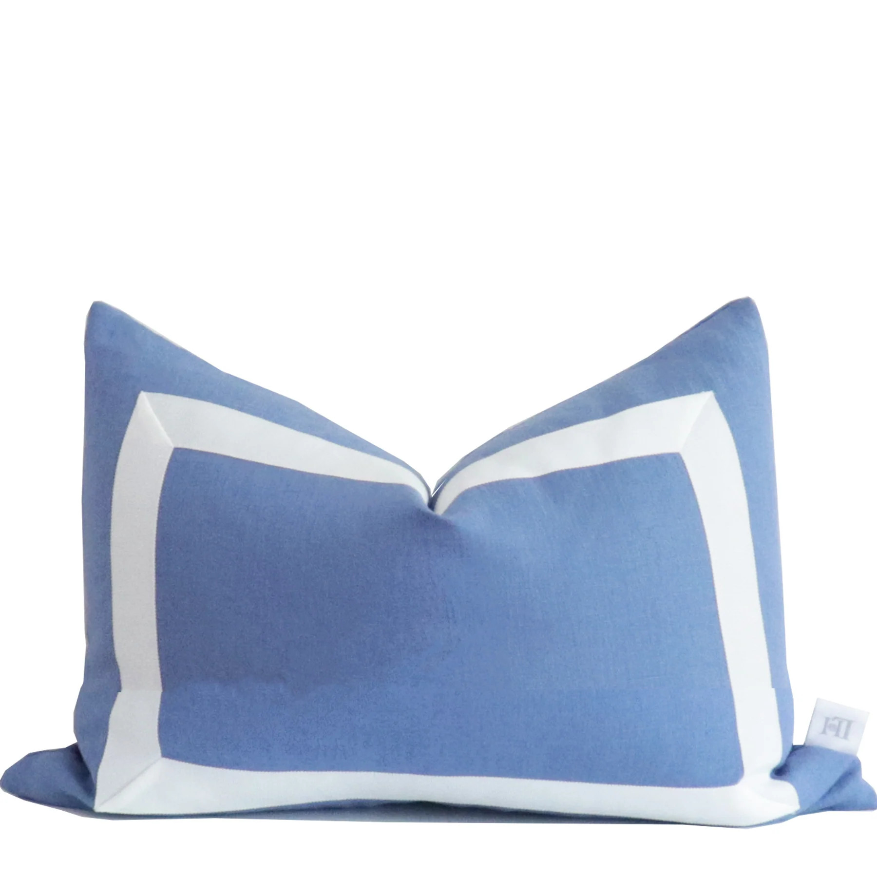 French Blue Organic Linen Pillow Cover with White Ribbon Trim | Lo Home by Lauren Haskell Designs