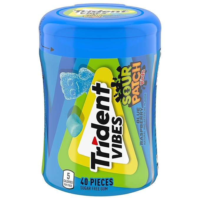 Trident Vibes SOUR PATCH KIDS Blue Raspberry Sugar-Free Chewing Gum, 40 Piece Bottle | Amazon (US)