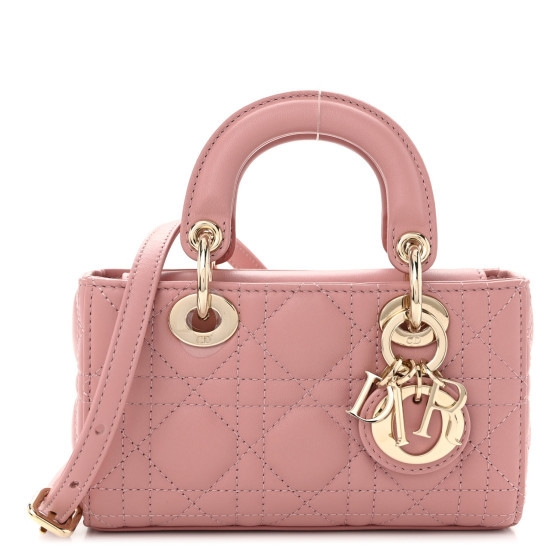Christian Dior Lambskin Cannage Micro Lady D-Joy Rose De Vents | FASHIONPHILE (US)